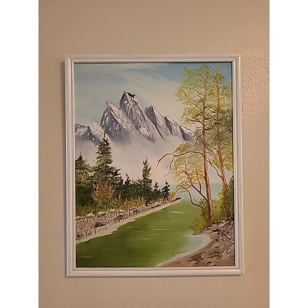 OIL PAINTING MOUNTAIN Water LANDSCAPE SIGNED A‎ Roberts FRAMED 15" By 12"